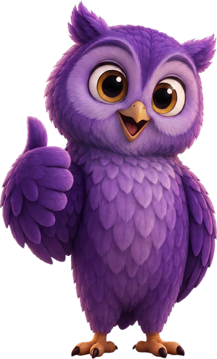 PM Trainer mascot, a purple owl giving a thumbs up